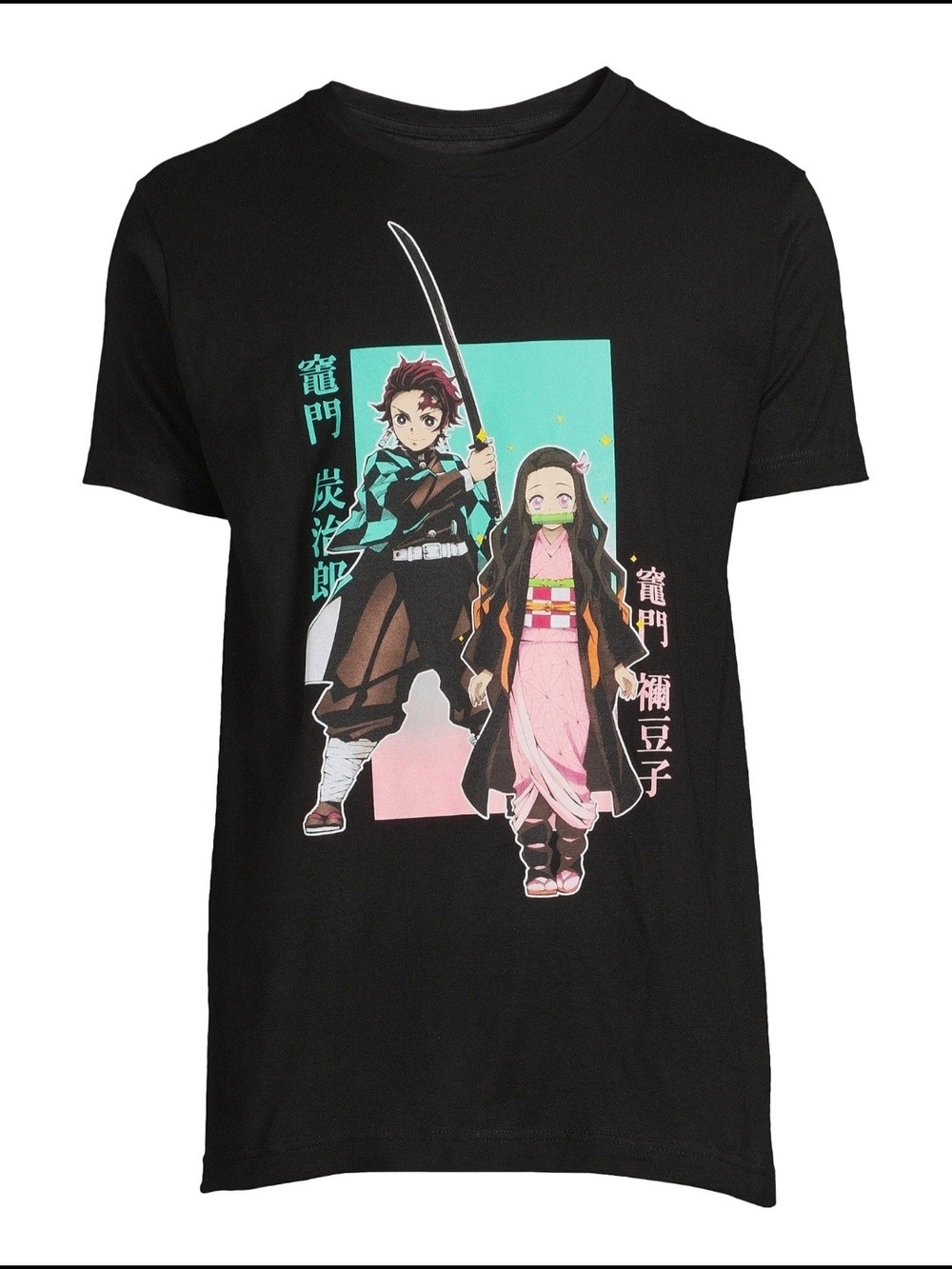 Black Short-Sleeve Graphic Tee with Anime Characters